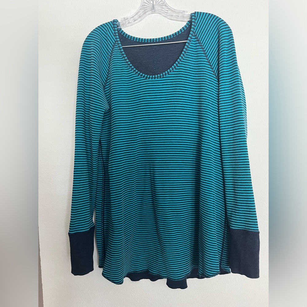 lululemon athletica Teal and Navy Striped Long Sleeve Top